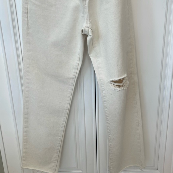 Levis Jeans Wedgie Straight No Waistband beige cream raw hem button fly sz 28 - Picture 8 of 17